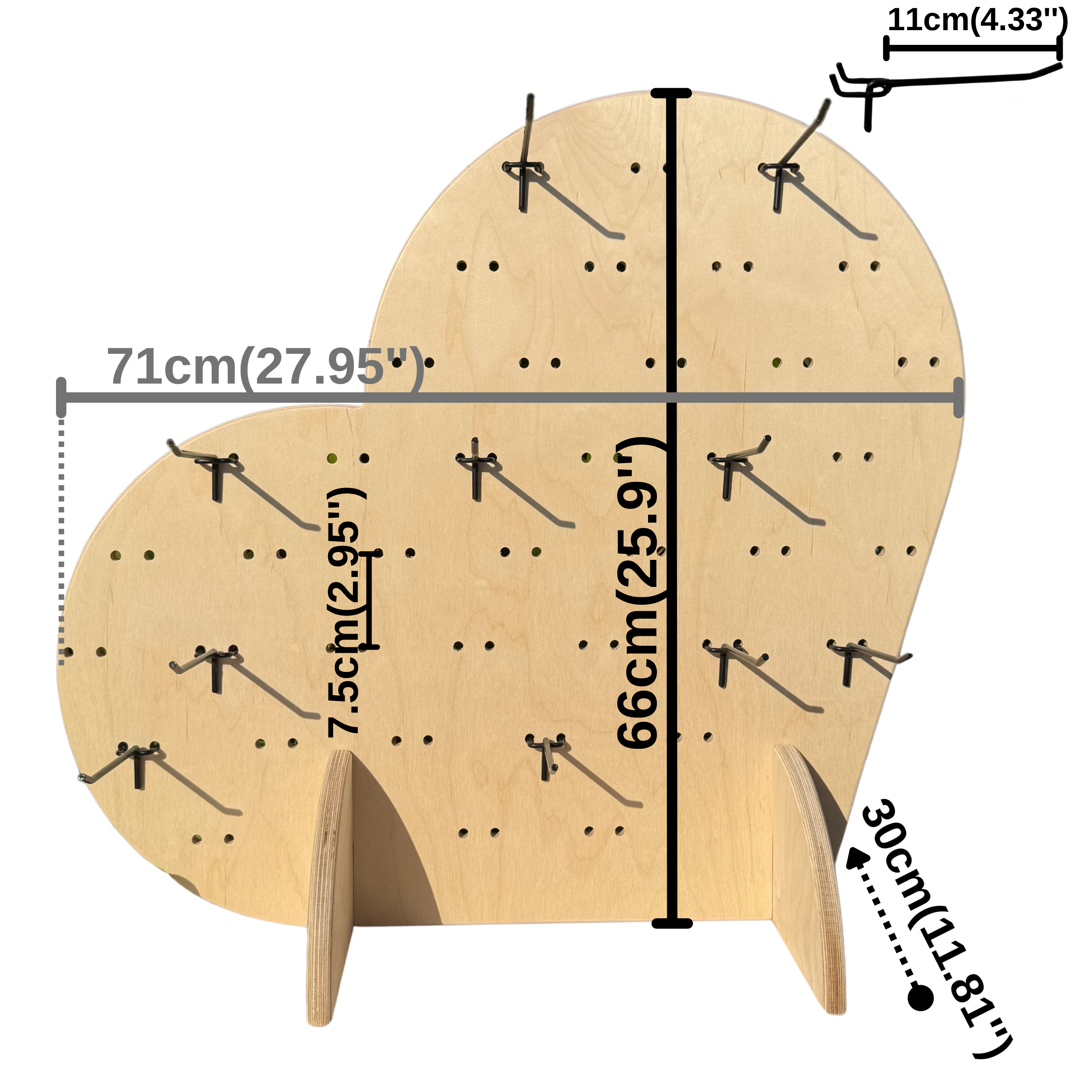 Lovely Collapsible Wooden Pegboard Display Stand + Metal Hooks