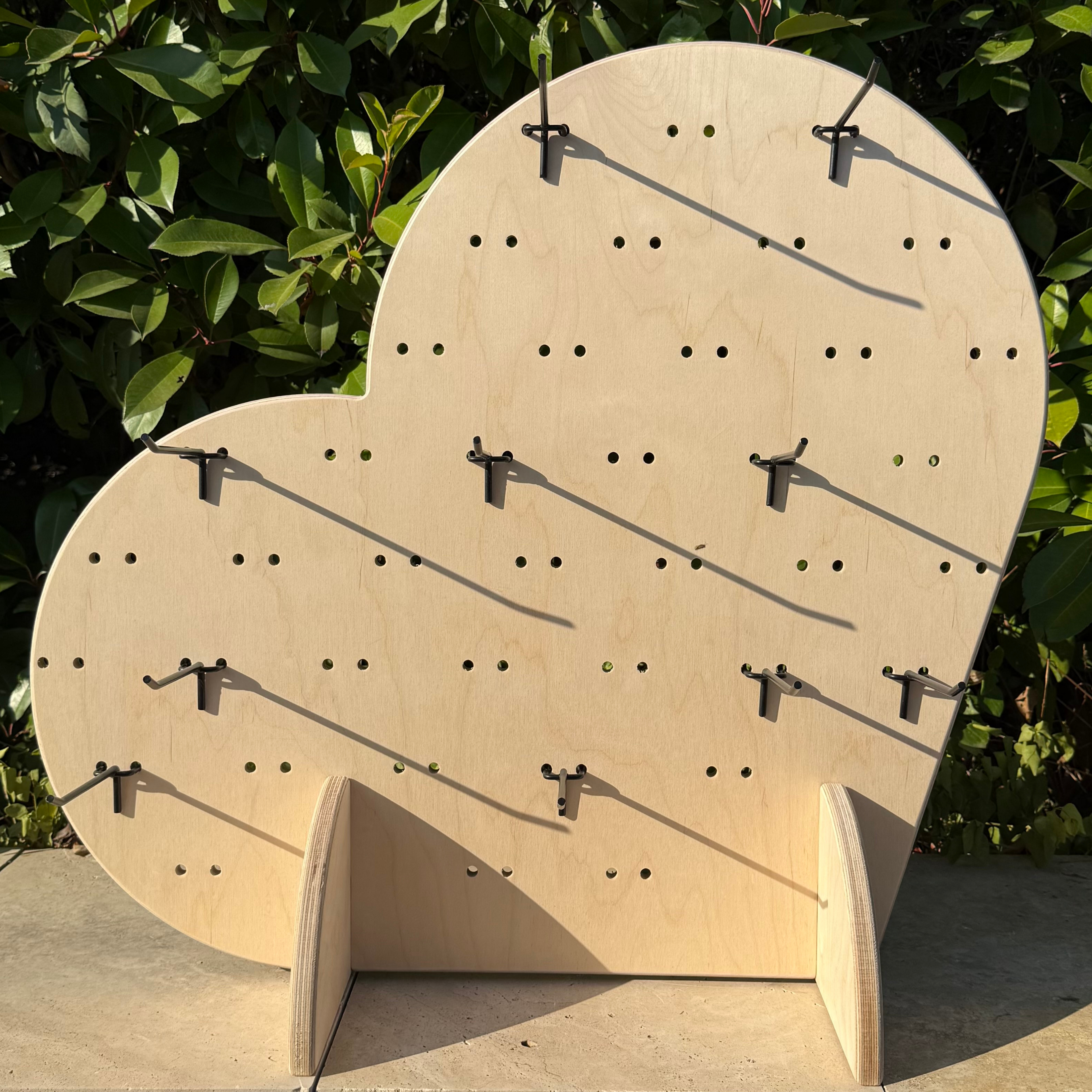 Lovely Collapsible Wooden Pegboard Display Stand + Metal Hooks