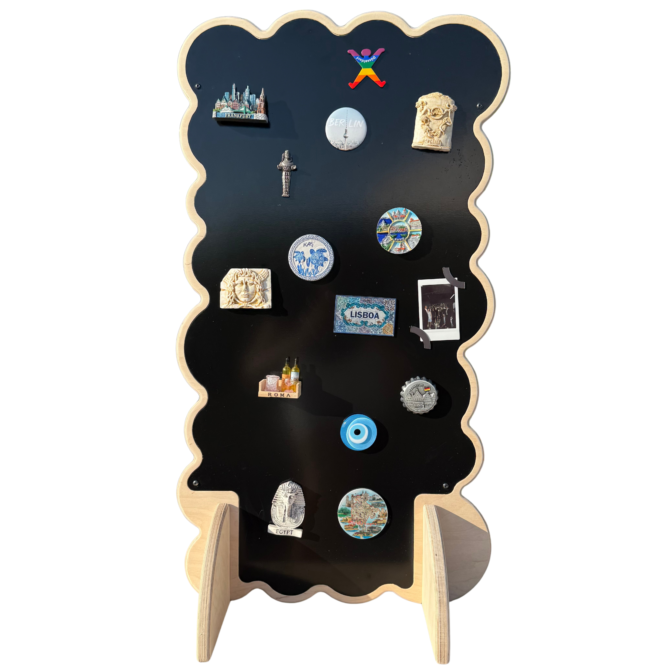 Biscuit Collapsible Wooden Magnet Display Stand | Black Metal Surface