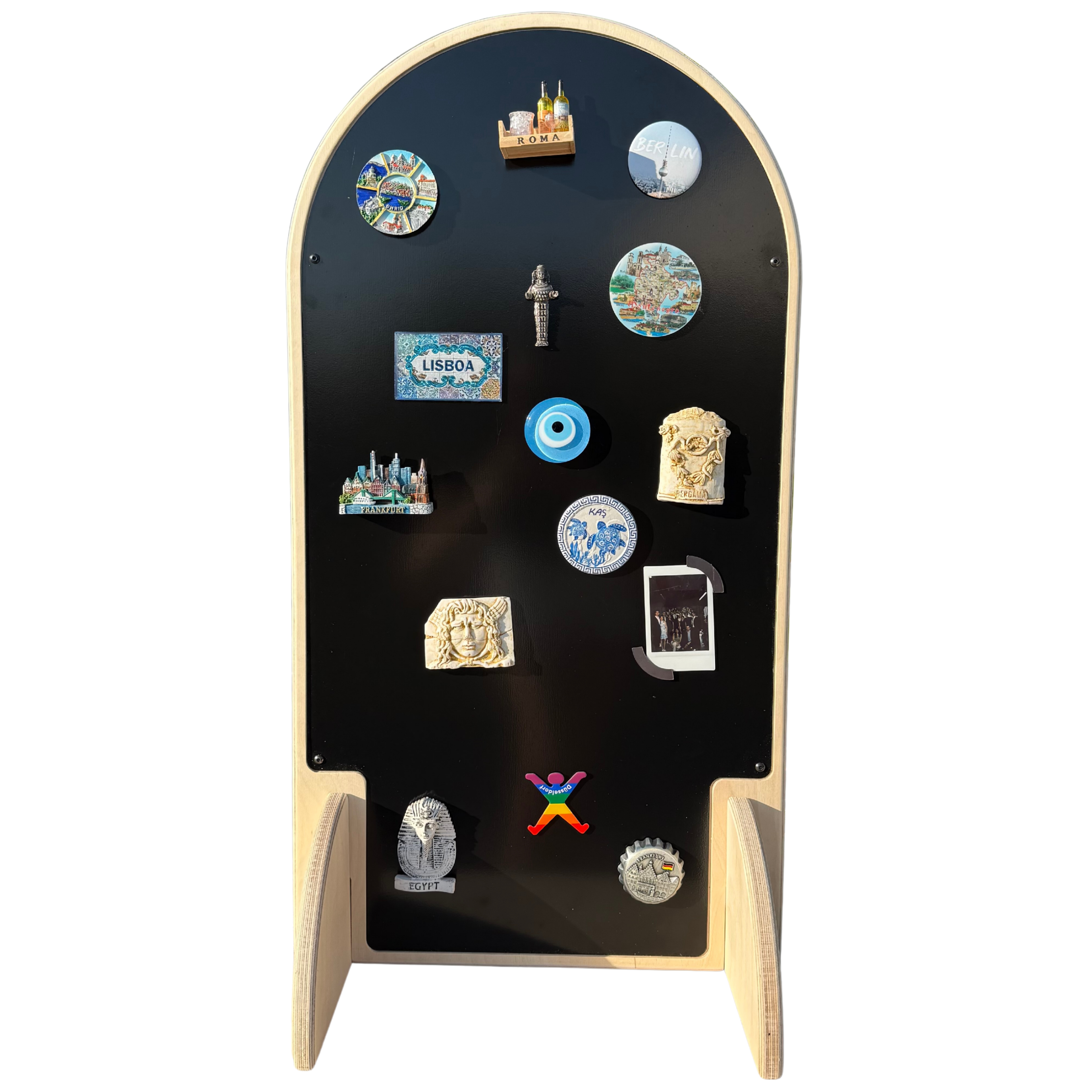Greebi Collapsible Wooden Magnet Display Stand | Black Metal Surface
